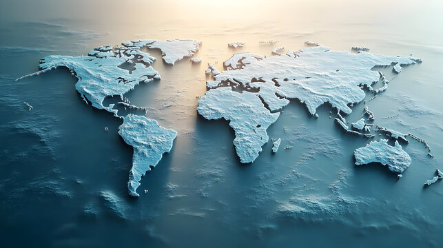 Fototapeta 3D map of the world with a textured ocean background.