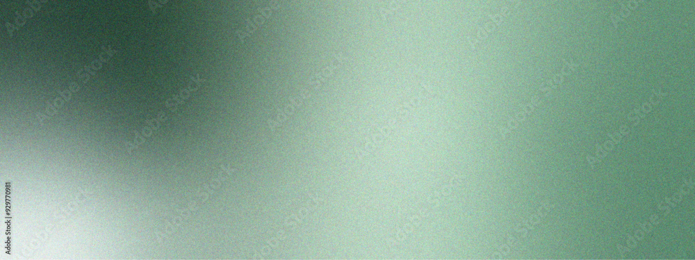 Poster Green background grainy gradient. Mint smooth noise texture. Grainy glowing light and dark backdrop noise design. Dark to light green grainy gradient with space overlay.