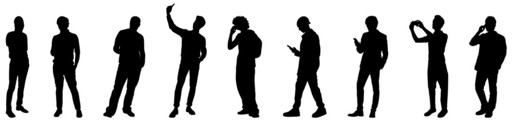 Collection of business people. silhouette, Businessman and woman standing using phones.