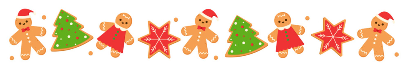 Cute gingerbread border divider christmas banner card invitation decoration flat illustration 