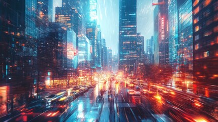 Naklejka premium Cityscape with Motion Blur and Light Streaks