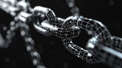 3D rendering wireframe of a digital chain with monochrome color