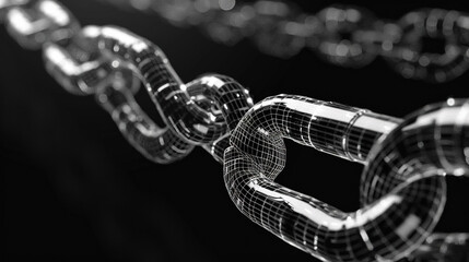 3D rendering wireframe of a digital chain with monochrome color