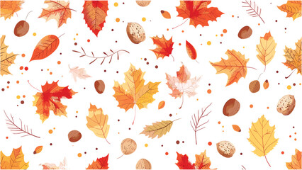 Obraz premium Autumn Leaves Seamless Pattern Design - Vector Art