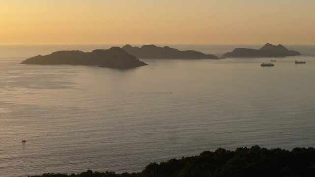 Tranquil Seascape And Islands At Sunset