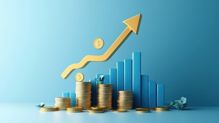 Red Upward arrow on money coin stack as growth graph steps in home shape symbol,Savings, income, home investment, real estate price value, property profit concepts,the rising price of real estate.