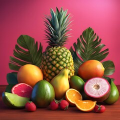 Tropical Fruit Still Life with Exotic Backgrounds