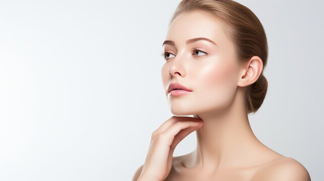 European woman showing cheek filler treatment and enhancing cheekbone lift concept