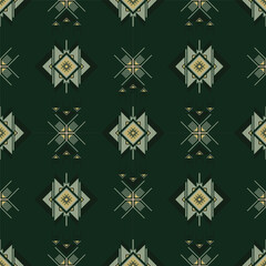 Geometric ethnic oriental seamless pattern with green traditional embroidery style Design for ,carpet,wallpaper,clothing,wrapping,Batik,fabric,Vector illustration.