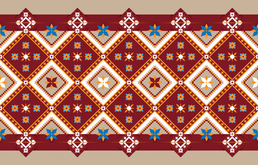 Geometric ethnic colorful pattern with triangle flower pattern Design for fabric, background, curtain, carpet, clothing, wrapping, Batik, fabric wallpaper, Vector illustration pattern