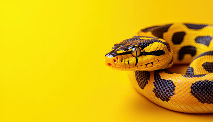 Fototapeta premium A yellow and black snake is on a yellow background