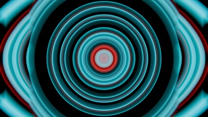 Symmetrical Neon Rings with Cyan and Magenta Hues on Black Background