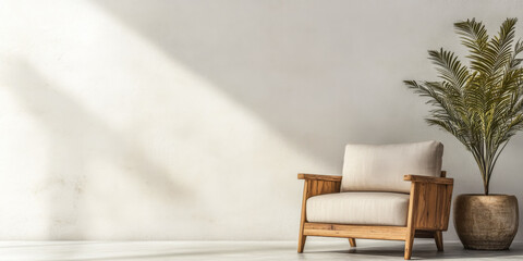 Cosy wooden chair with neutral tones in serene interior