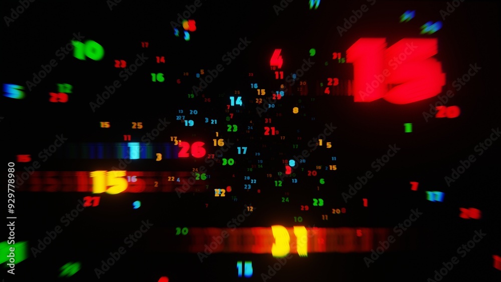 Poster calendar numbers in colorful motion on black background