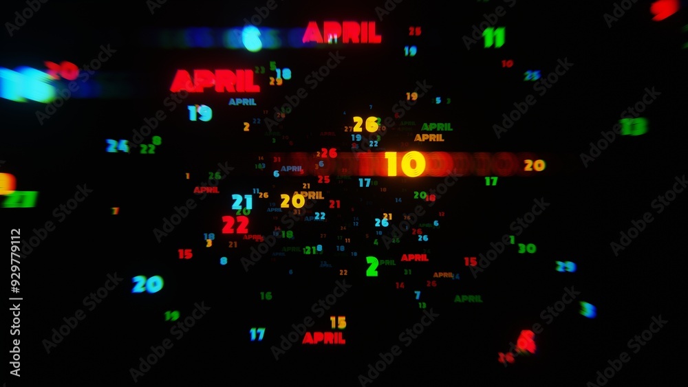 Aufkleber april calendar dates in vibrant neon colors on dark background