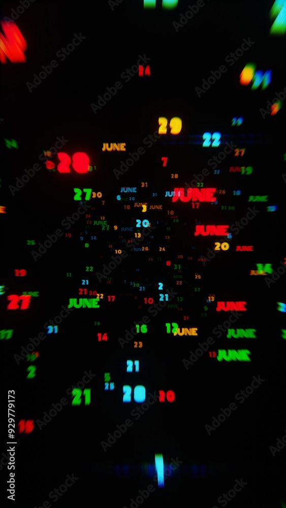 Aufkleber june calendar dates in vibrant neon colors on dark background