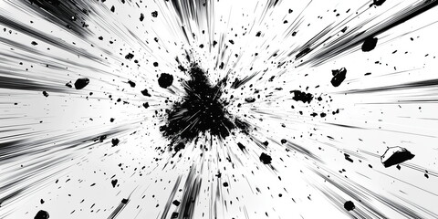 Snap, break, superspeed, explosion. Expression in black and white.
