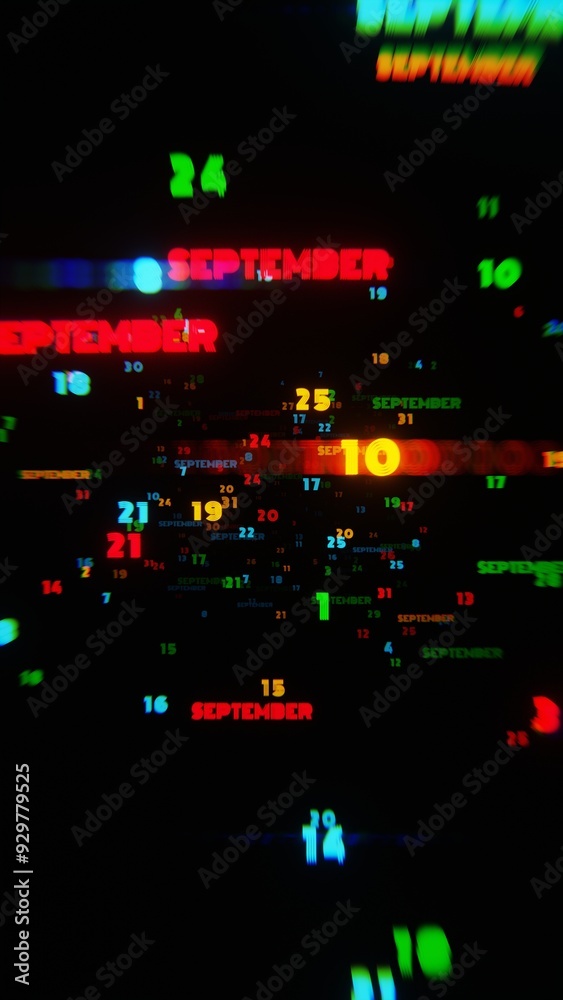 Aufkleber abstract digital art with glowing text representing the month of september in vibrant neon colors on