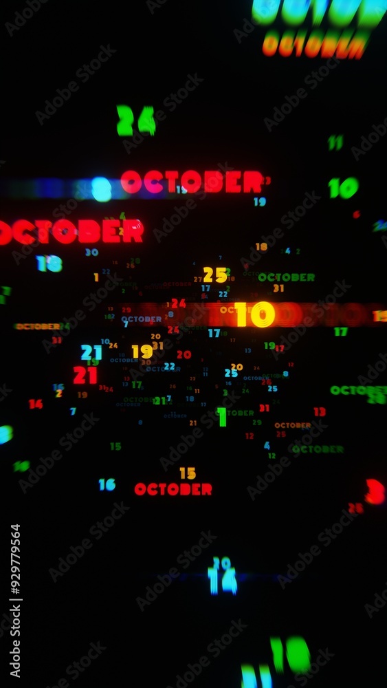 Leinwandbilder abstract digital art with glowing text representing the month of october in striking neon colors on 