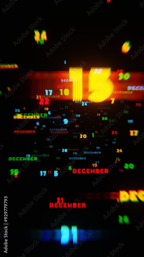 Aufkleber abstract digital art with glowing text representing the month of december in festive neon colors on 