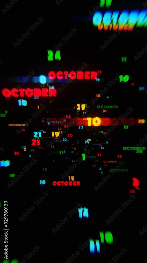 Leinwandbilder abstract digital art with glowing text representing the month of october in striking neon colors on 