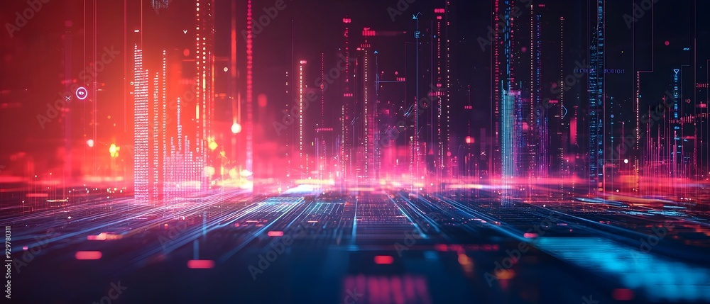Poster Futuristic digital visualization showcasing the use of statistical methods and data mining to extract valuable insights and information  photography concept with a dynamic