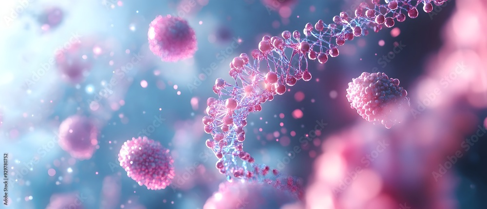 Poster genetic studies of tissue samples under microscope exploring dna interactions and cellular structure