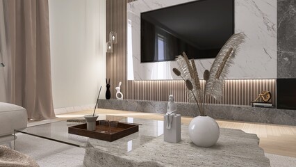 Wizualizacja salonu w stylu boho