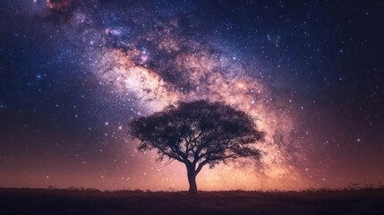 Fototapeta premium A Silhouetted Tree Underneath the Milky Way Galaxy