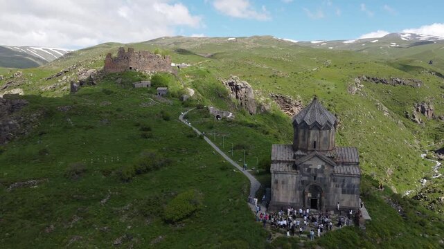 Aerial view of the ancient church of Vahramashen in Armenia. 