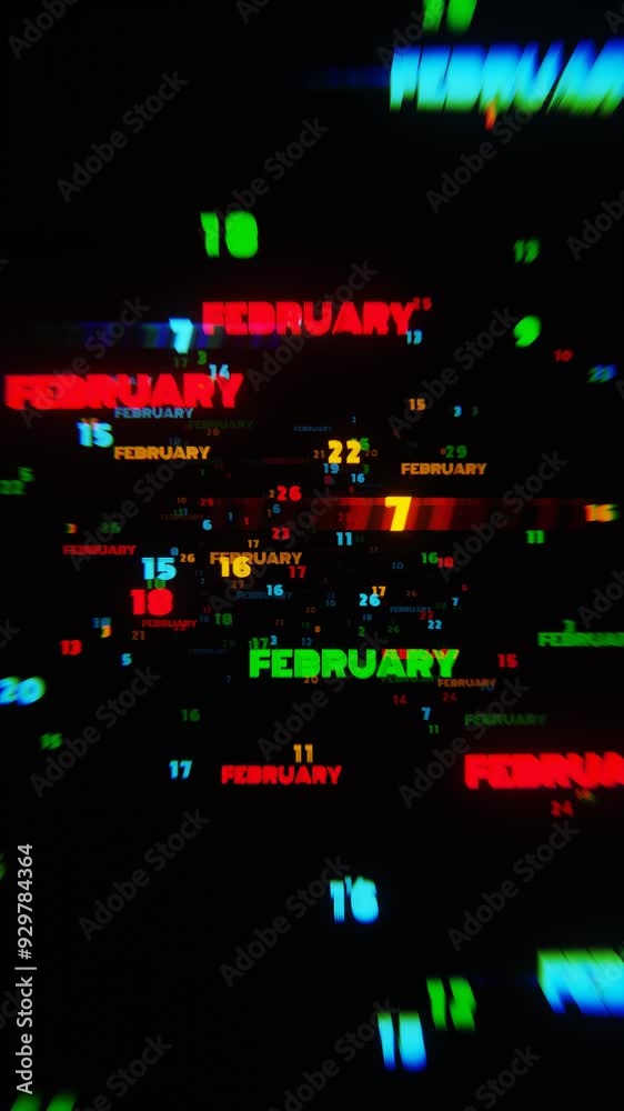 Aufkleber february calendar dates in vivid motion on dark background