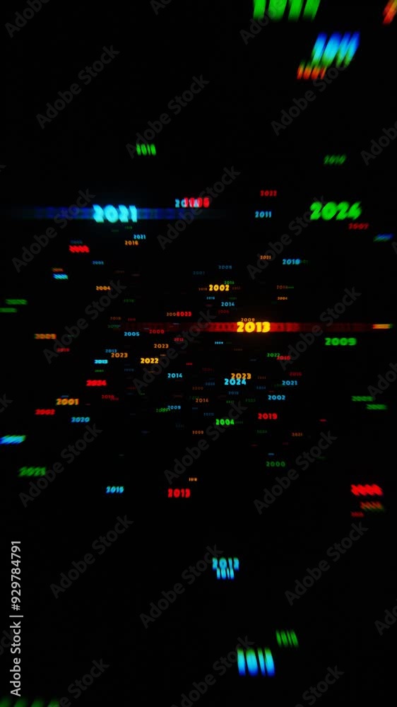 Poster neon year numbers in motion on a black background