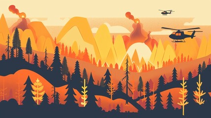 Preventing wildfires, community awareness, flat design illustration