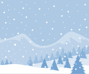 Winter landscape with trees and snow. Christmas flat illustration.