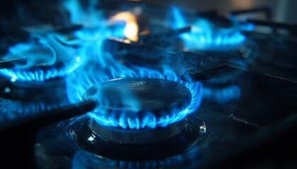 Uneven Blue Flames on Gas Stove Burner: Visual Alert for Maintenance and Safety. Compelling Illustration for Energy Efficiency Campaigns, Home Safety Awareness, and Appliance Maintenance Education. Pe
