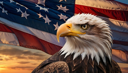 American flag with a bald eagle in the background independence day, fourth of July memorial day, American democracy