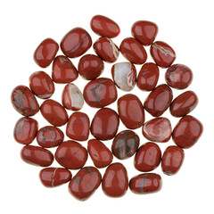 Red jasper tumbled stones isolated on a white background