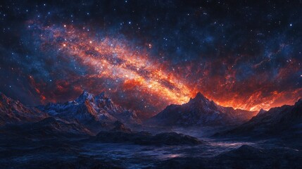 A Night Sky With Mountains And A Blazing Milky Way