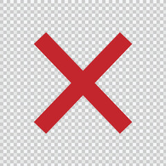 Obraz premium Red cross shape, x letter vector icon. no wrong symbol. delete or false, vote sign. Red X on white background. Cancel vector icon 