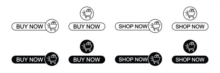 Obraz premium set of buy now and shop now button icon. online shopping button for app and website icon. vector illustration