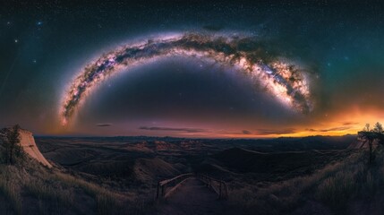 Milky Way Arching Over a Mountain Range at Sunset