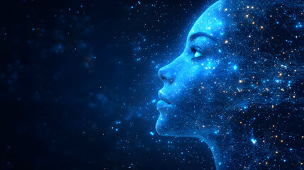 A digital representation of a woman's profile filled with stars.