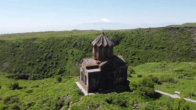 Aerial view of the ancient church of Vahramashen in Armenia. 