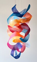 5. Interwoven 3D shapes in a vibrant color scheme, suspended against a stark, uncluttered background