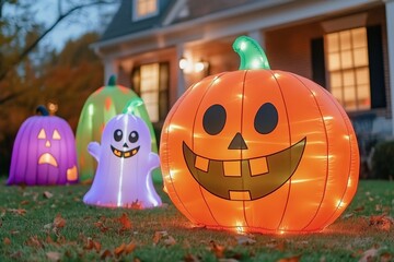 Friendly Inflatable Halloween Decor, inflatable smiling pumpkins and friendly ghosts for outdoor decorations