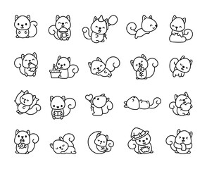 Charming squirrel character. Coloring Page. Funny forest animal. Hand drawn style. Vector drawing. Collection of design elements. © palau83