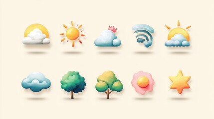 Set Watercolor for weather isolated elements,Weather icons of clear sun, cloudy sky,windy, thunderstorm, rain,raindrops,drizzle and others. Vector illustration,weather forecast app concept.