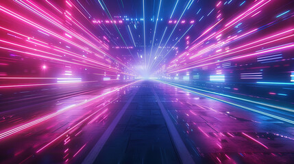 Retro cyberpunk style futuristic background with glowing laser grid modern landscape. Ai generated