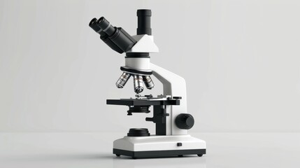 A medical microscope, white background, focusing and adjusting, precision healthcare diagnostics