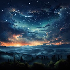 Naklejka premium Celestial Night Sky Patterned Background with Cosmic Elements